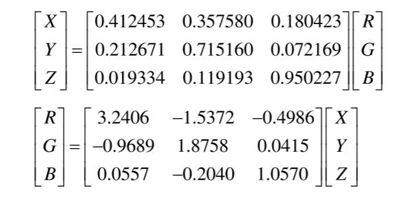 CIEXYZ颜色空间与RGB颜色空间转换式